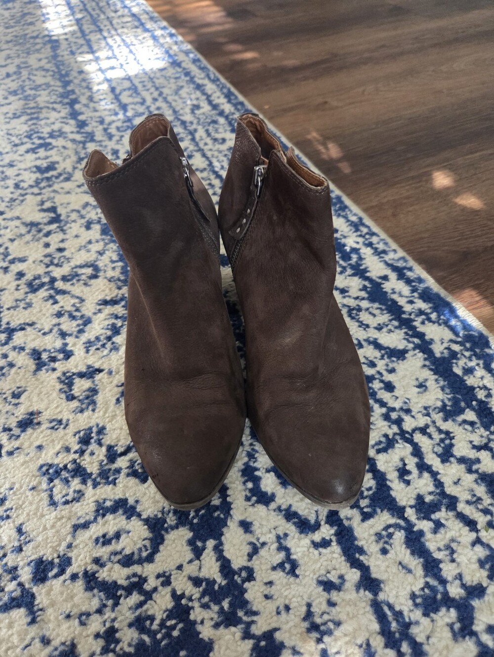 Frye Dark Brown Suede Ankle Booties with Side Zipper